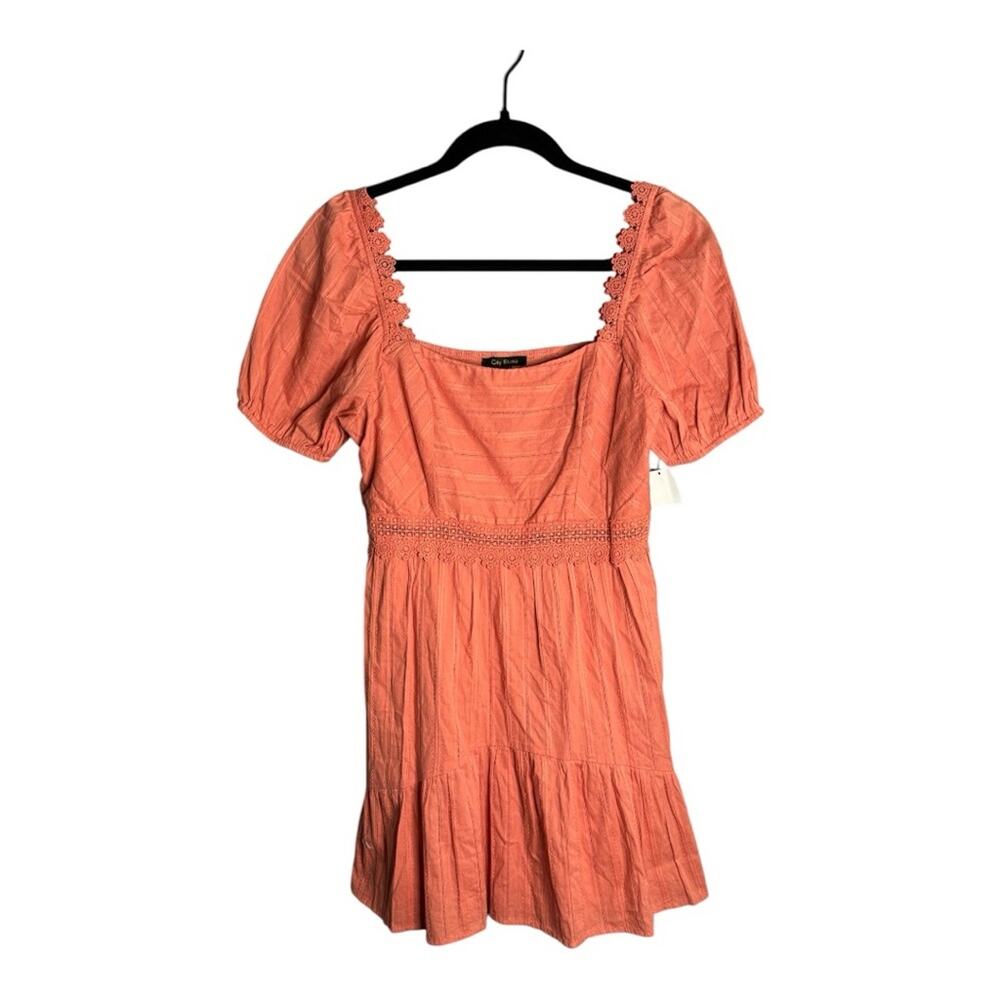 City Studio Dark Pink Short Sleeve Mini Dress Square Neckline Medium